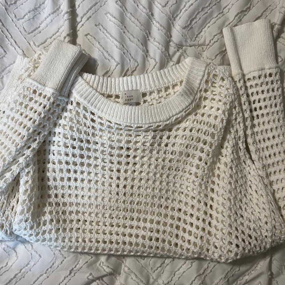a new day Women's White Open Knit Sweater